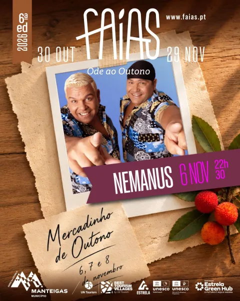 Cartaz do concerto de Nemanus, a 6 de novembro às 22h30, no Mercadinho de Outono do Faias 2026.